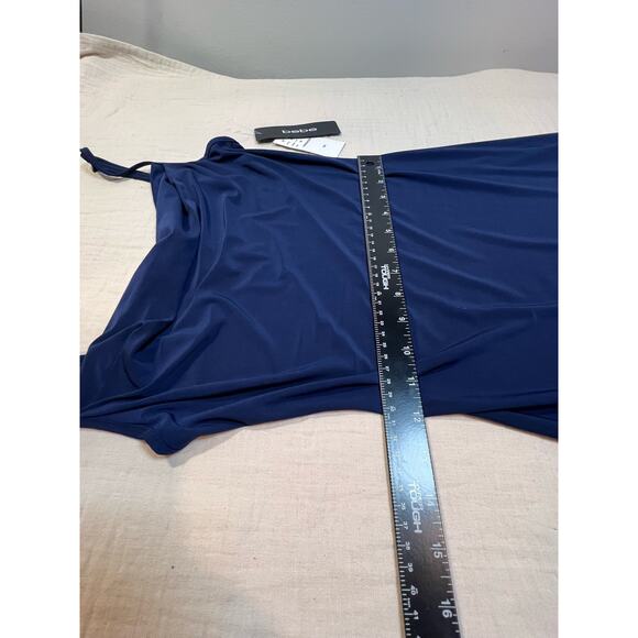 NWT Bebe Cowl Midi Dress Navy Slit Lim Fit Dress Size XS Style Number 702917 - Picture 8 of 11